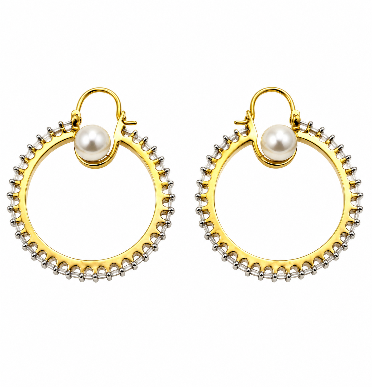 Bhavmayi Pearl Hoop Earrings with Dual-Tone Beaded Detailing