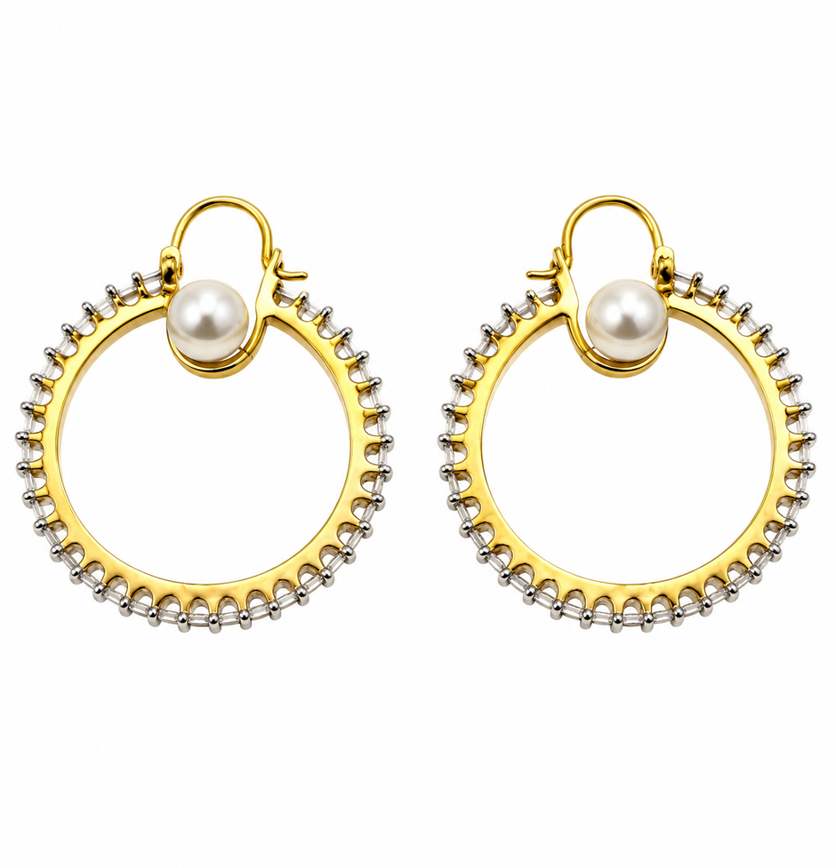 Bhavmayi Pearl Hoop Earrings with Dual-Tone Beaded Detailing