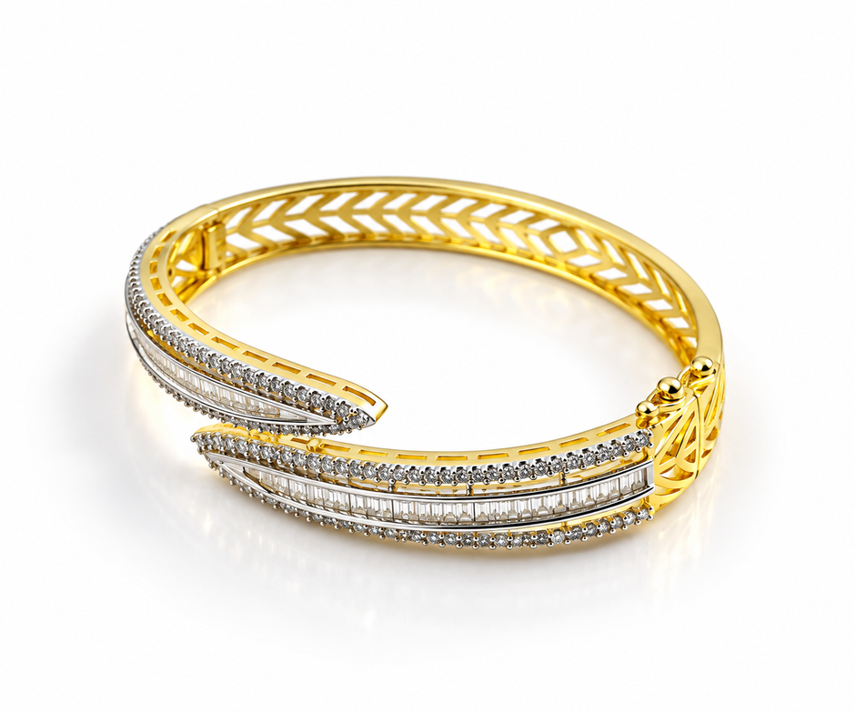 Bhavmayi Creation Gold Plated Crystal Pavé Open Cuff Bangle
