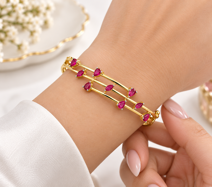 Bhavmayi Ruby Marquise Stone Multi-Rail Gold-Tone Bangle