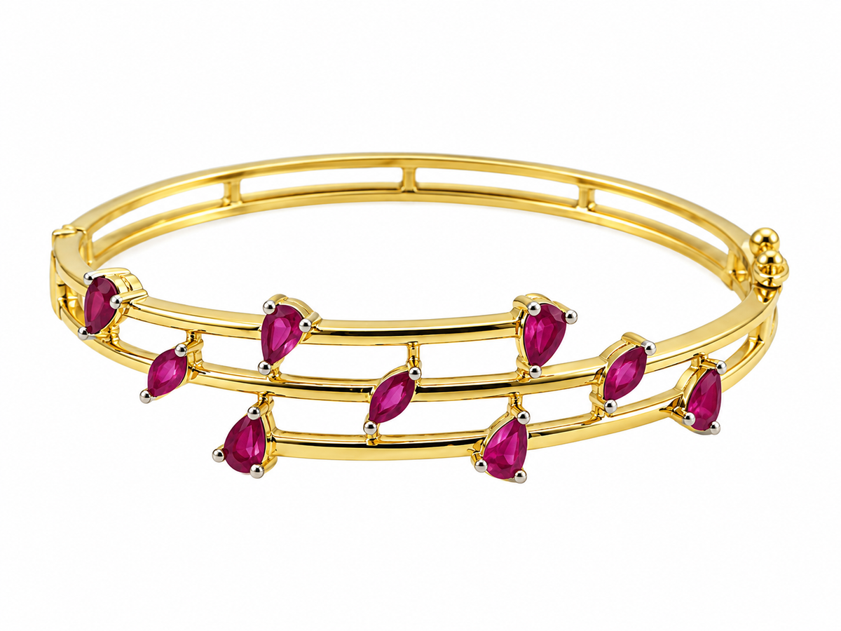 Bhavmayi Ruby Marquise Stone Multi-Rail Gold-Tone Bangle