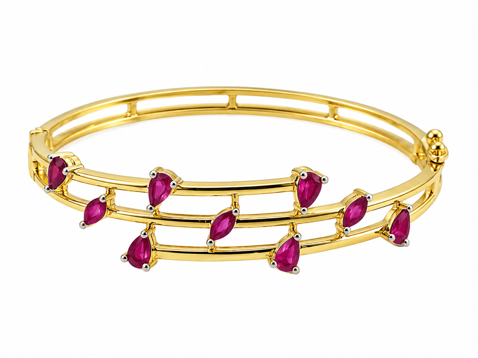 Bhavmayi Ruby Marquise Stone Multi-Rail Gold-Tone Bangle