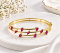 Bhavmayi Ruby Marquise Stone Multi-Rail Gold-Tone Bangle