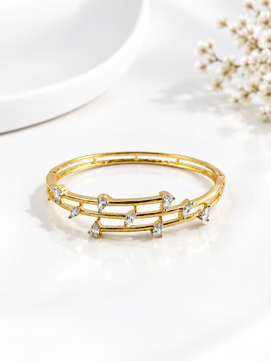 Bhavmayi Creation Gold & Crystal Multi-Leaf Designer Bangle
