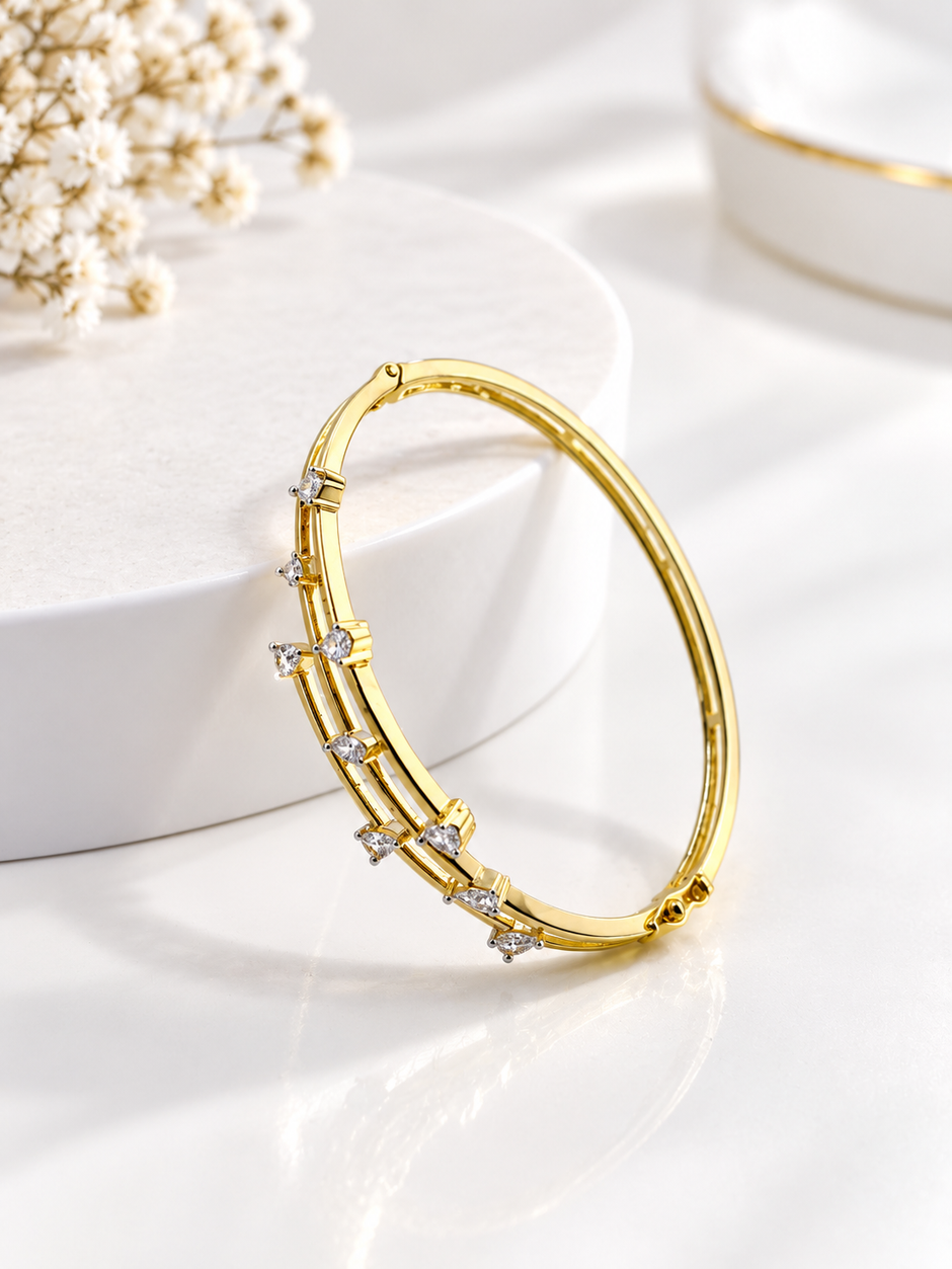 Bhavmayi Creation Gold & Crystal Multi-Leaf Designer Bangle