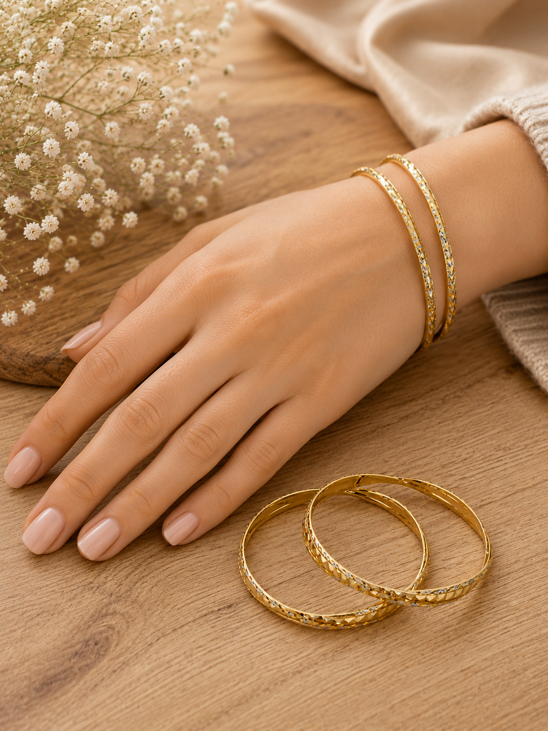 Bhavmayi Diamond-Cut Grace Gold Bangles