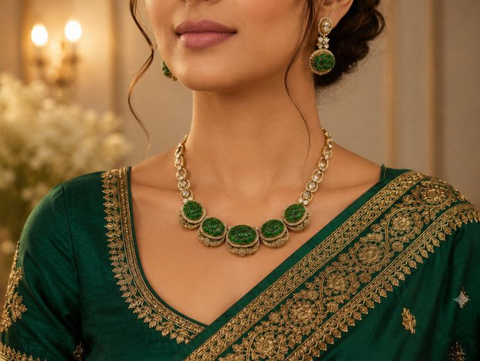 Bhavmayi  Elegant Gold Pearl Multi-Strand Bridal Necklace & Earring Set