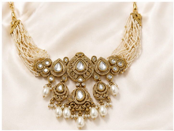 Bhavmayi Elegant Green Stone Gold-Tone Necklace & Earring Set for Women