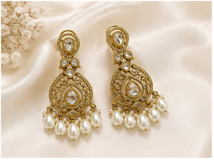 Bhavmayi Elegant Green Stone Gold-Tone Necklace & Earring Set for Women