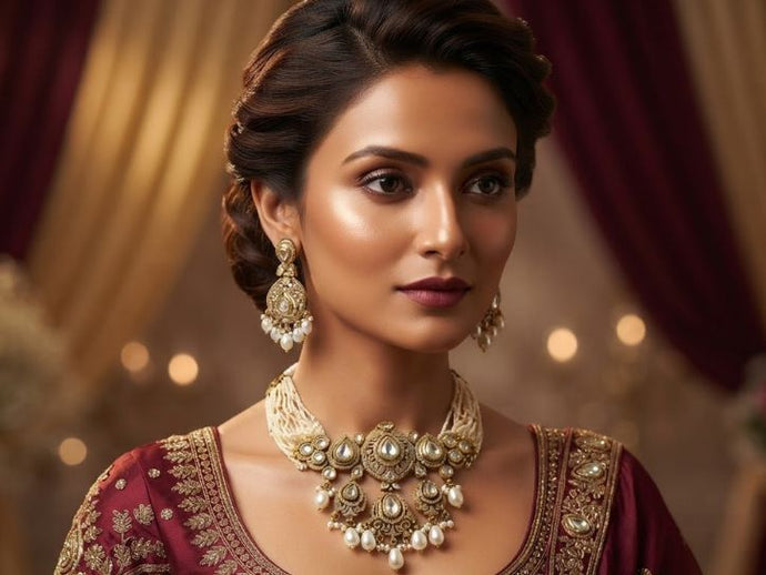 Bhavmayi Elegant Green Stone Gold-Tone Necklace & Earring Set for Women