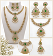 Bhavmayi Emerald-Tone Layered Necklace Set with Pearl-Drop Earrings