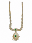 Bhavmayi Emerald-Tone Layered Necklace Set with Pearl-Drop Earrings