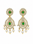 Bhavmayi Emerald-Tone Layered Necklace Set with Pearl-Drop Earrings