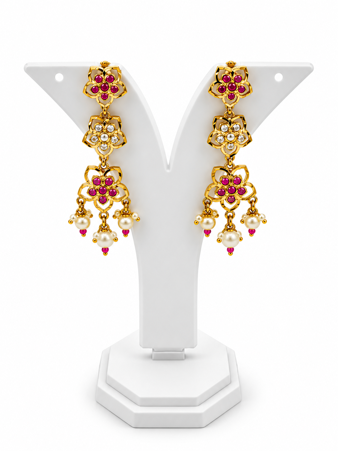 Bhavmayi Floral Ruby Pearl Drop Necklace Set