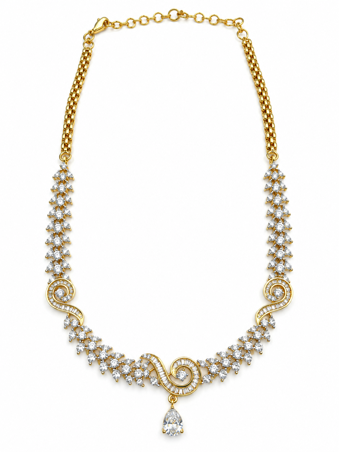 Bhavmayi Gold-Tone CZ Crystal Necklace & Earrings Set
