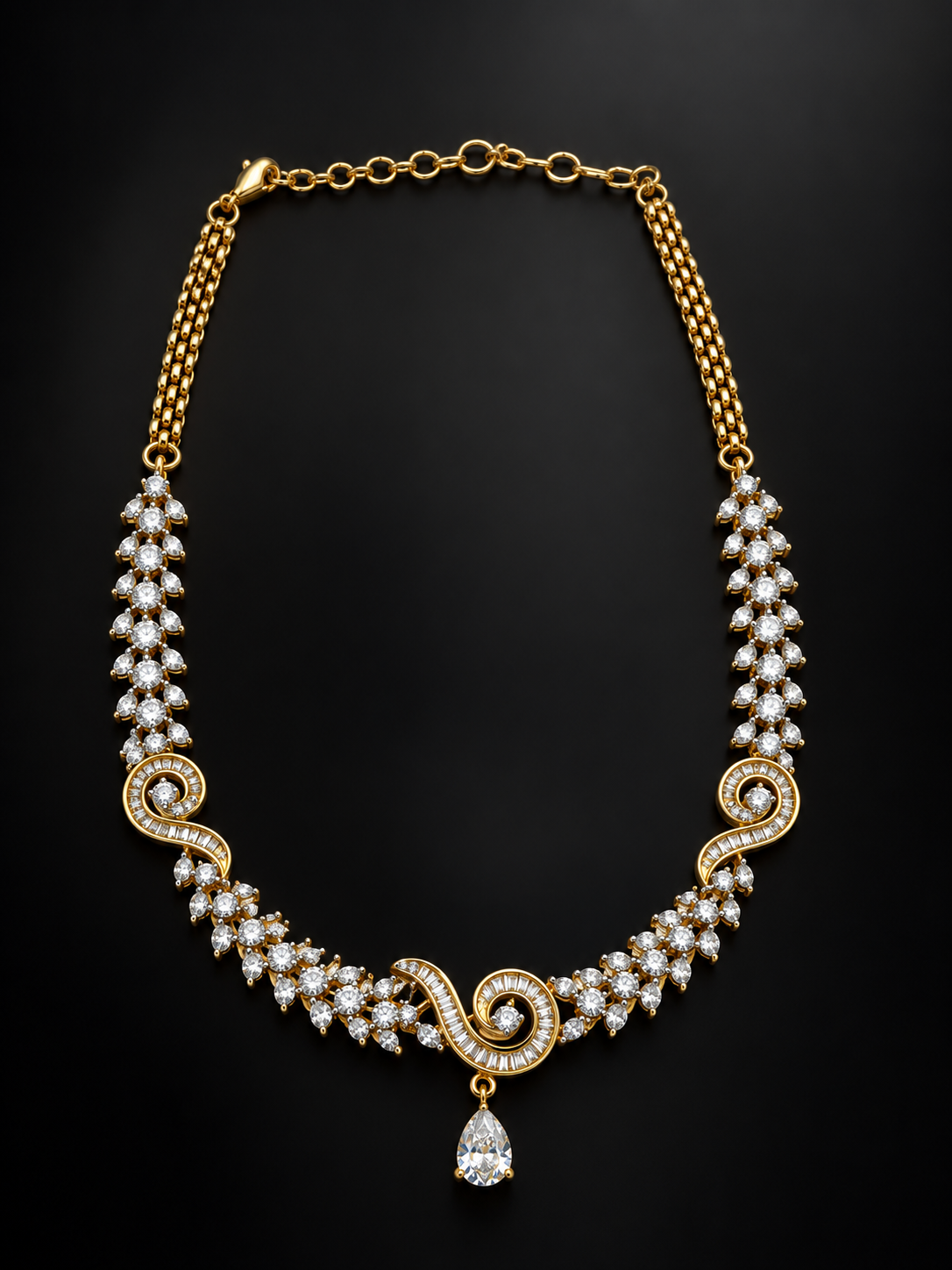 Bhavmayi Gold-Tone CZ Crystal Necklace & Earrings Set