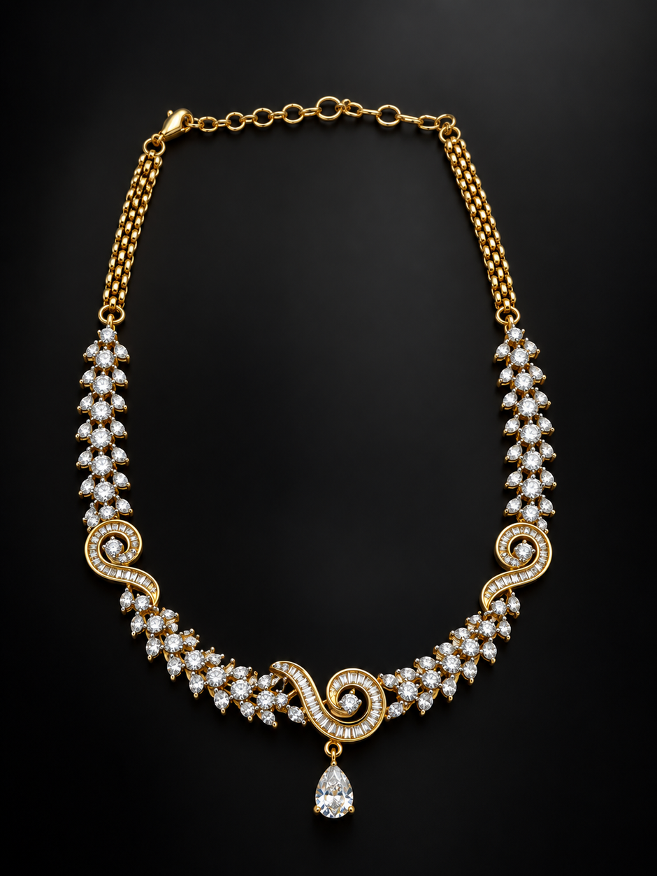 Bhavmayi Gold-Tone CZ Crystal Necklace & Earrings Set
