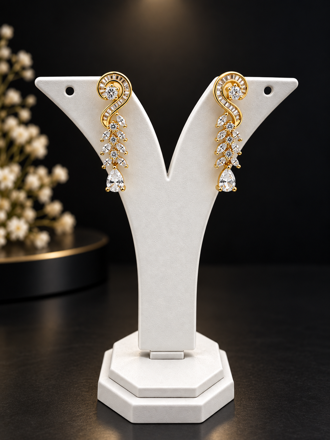 Bhavmayi Gold-Tone CZ Crystal Necklace & Earrings Set