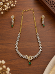 Bhavmayi Gold-Tone Green Emerald Crystal Necklace & Earrings Set