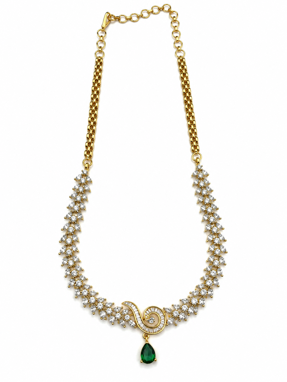 Bhavmayi Gold-Tone Green Emerald Crystal Necklace & Earrings Set