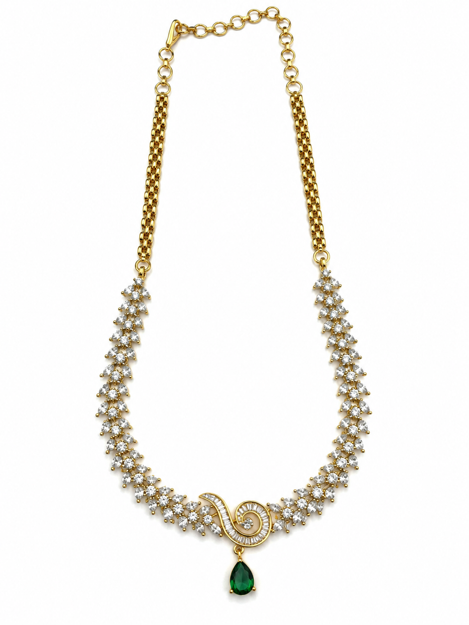 Bhavmayi Gold-Tone Green Emerald Crystal Necklace & Earrings Set