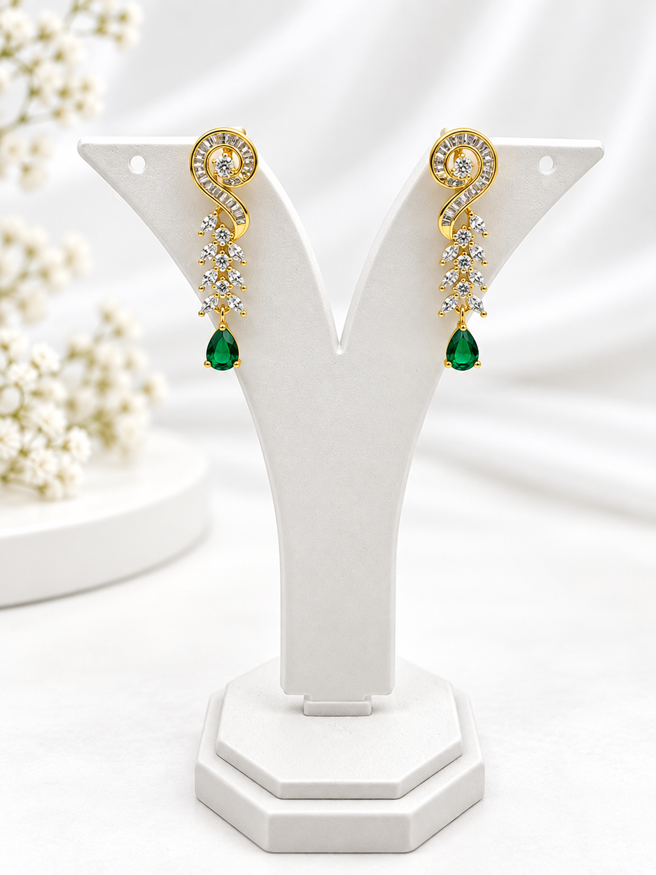 Bhavmayi Gold-Tone Green Emerald Crystal Necklace & Earrings Set