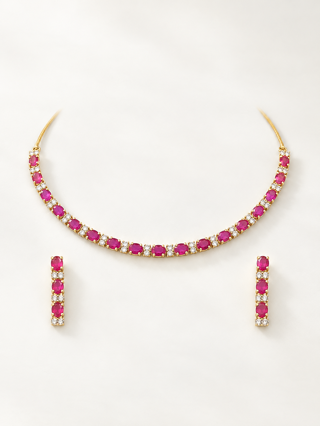 Bhavmayi Gold-Tone Ruby & Crystal Necklace and Earrings Set