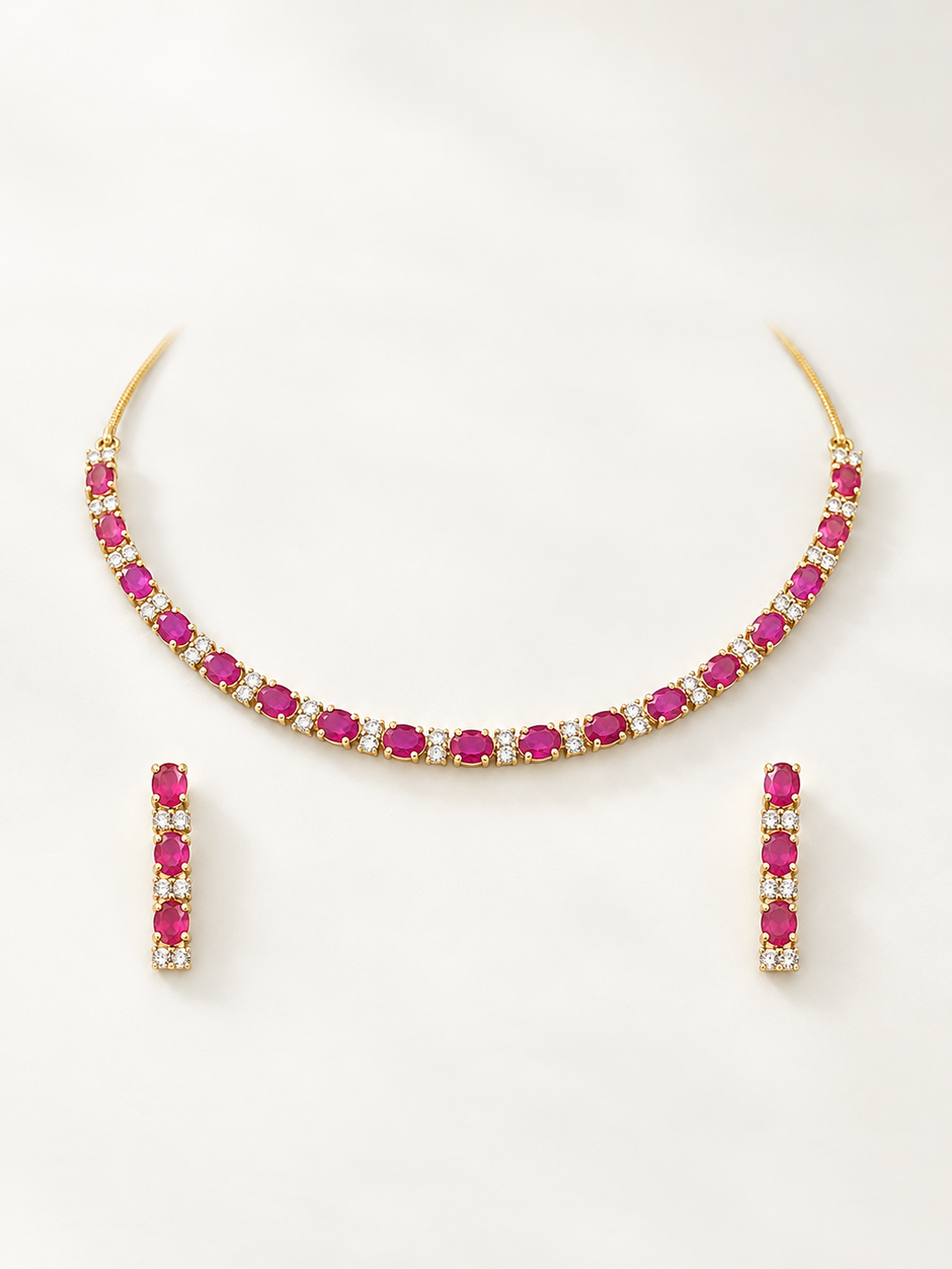 Bhavmayi Gold-Tone Ruby & Crystal Necklace and Earrings Set