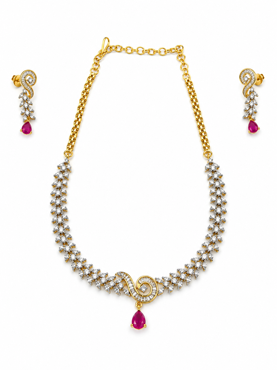 Bhavmayi Gold-Tone Ruby & Crystal Necklace and Earrings Set