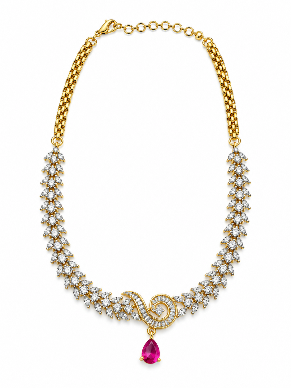 Bhavmayi Gold-Tone Ruby & Crystal Necklace and Earrings Set