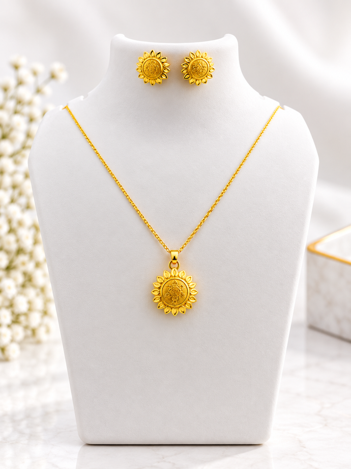Bhavmayi Gold-Tone Sunflower Medallion Necklace & Earring Set