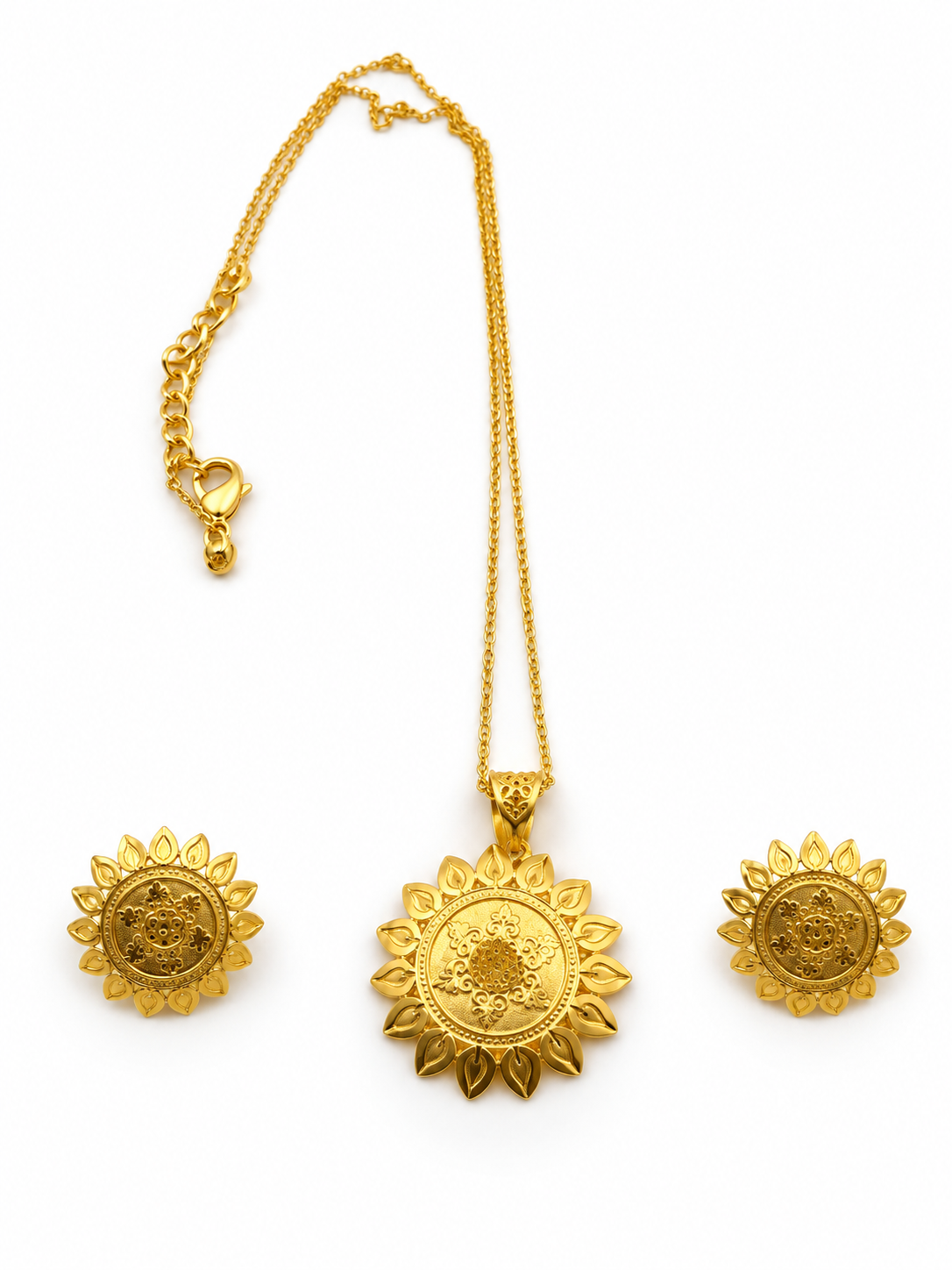 Bhavmayi Gold-Tone Sunflower Medallion Necklace & Earring Set