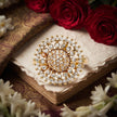 Bhavmayi Gold Plated Round Cubic-Pave Dome Center with Zirconia Sunburst Medallion Ring.