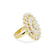 Bhavmayi Gold Plated Traditional Circullar Pearl & Emerald Green Gemstone Statement Jadau Ring