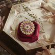 Bhavmayi Gold Plated Traditional Circullar Pearl & Emerald Green Gemstone Statement Jadau Ring