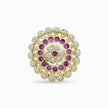 Bhavmayi Gold Plated Traditional Circullar Pearl & Emerald Green Gemstone Statement Jadau Ring
