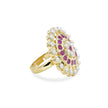 Bhavmayi Gold Plated Traditional Circullar Pearl & Emerald Green Gemstone Statement Jadau Ring