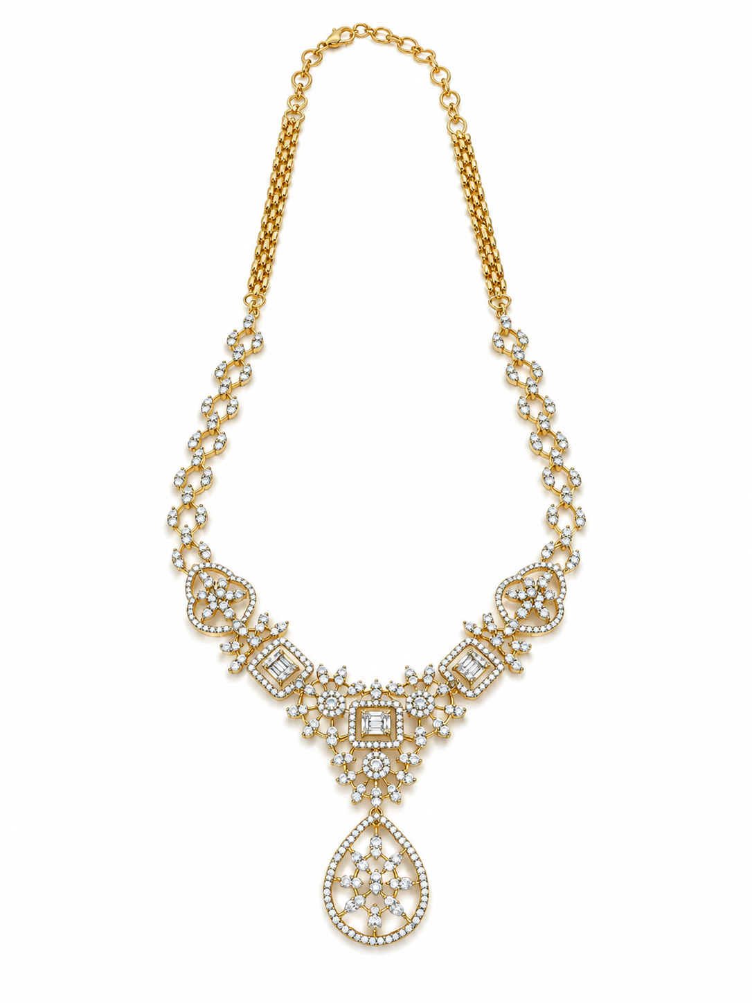 Bhavmayi Golden Crystal Necklace & Matching Drop Earrings Set