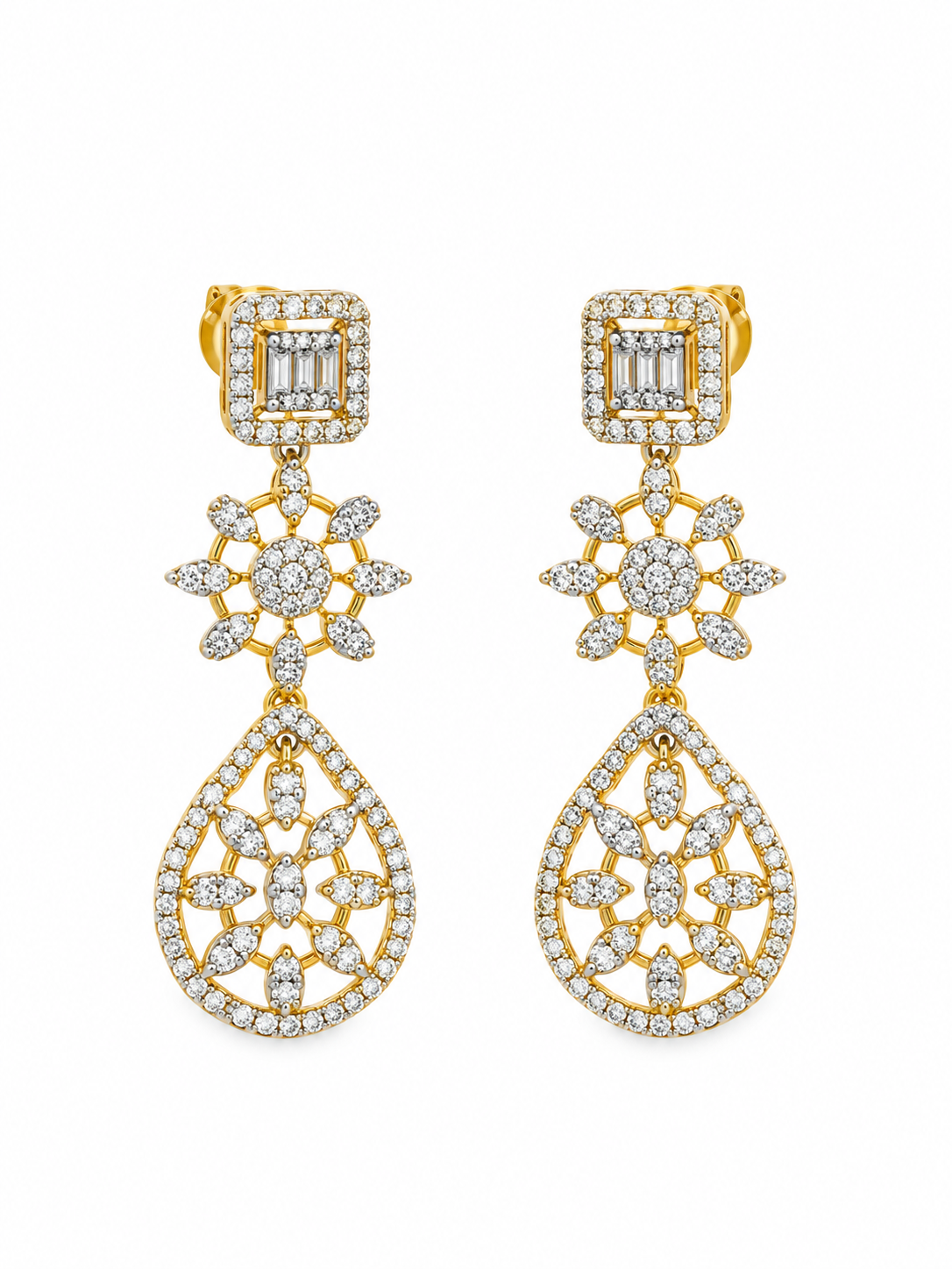 Bhavmayi Golden Crystal Necklace & Matching Drop Earrings Set