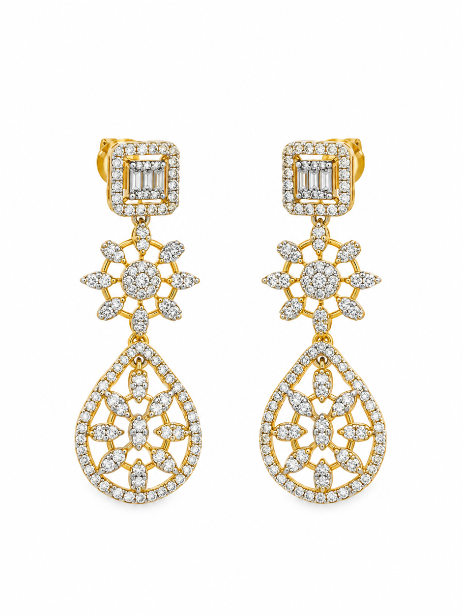 Bhavmayi Golden Crystal Necklace & Matching Drop Earrings Set