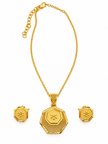 Bhavmayi Golden Octagonal Floral Pendant Necklace & Earrings Set