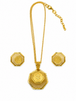 Bhavmayi Golden Octagonal Floral Pendant Necklace & Earrings Set