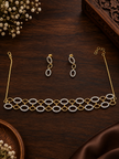 Bhavmayi Golden Oval Crystal Necklace & Earrings Set