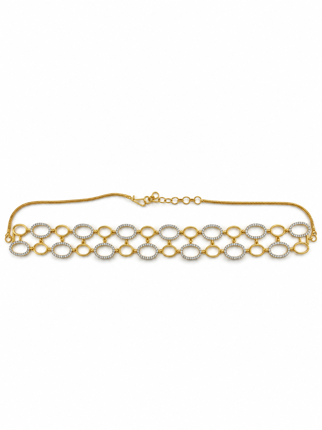 Bhavmayi Golden Oval Crystal Necklace & Earrings Set