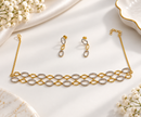 Bhavmayi Golden Oval Crystal Necklace & Earrings Set