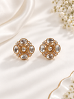 Bhavmayi Golden Oval Crystal Stud Earrings