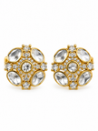 Bhavmayi Golden Oval Crystal Stud Earrings
