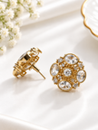 Bhavmayi Golden Oval Crystal Stud Earrings