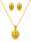 Bhavmayi Golden Oval Floral Pendant Necklace & Stud Earrings Set