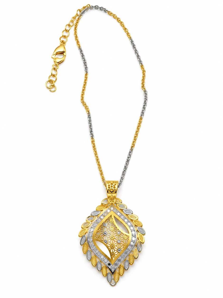 Bhavmayi Leaf-Frame Two-Tone Pendant Necklace & Earring Set